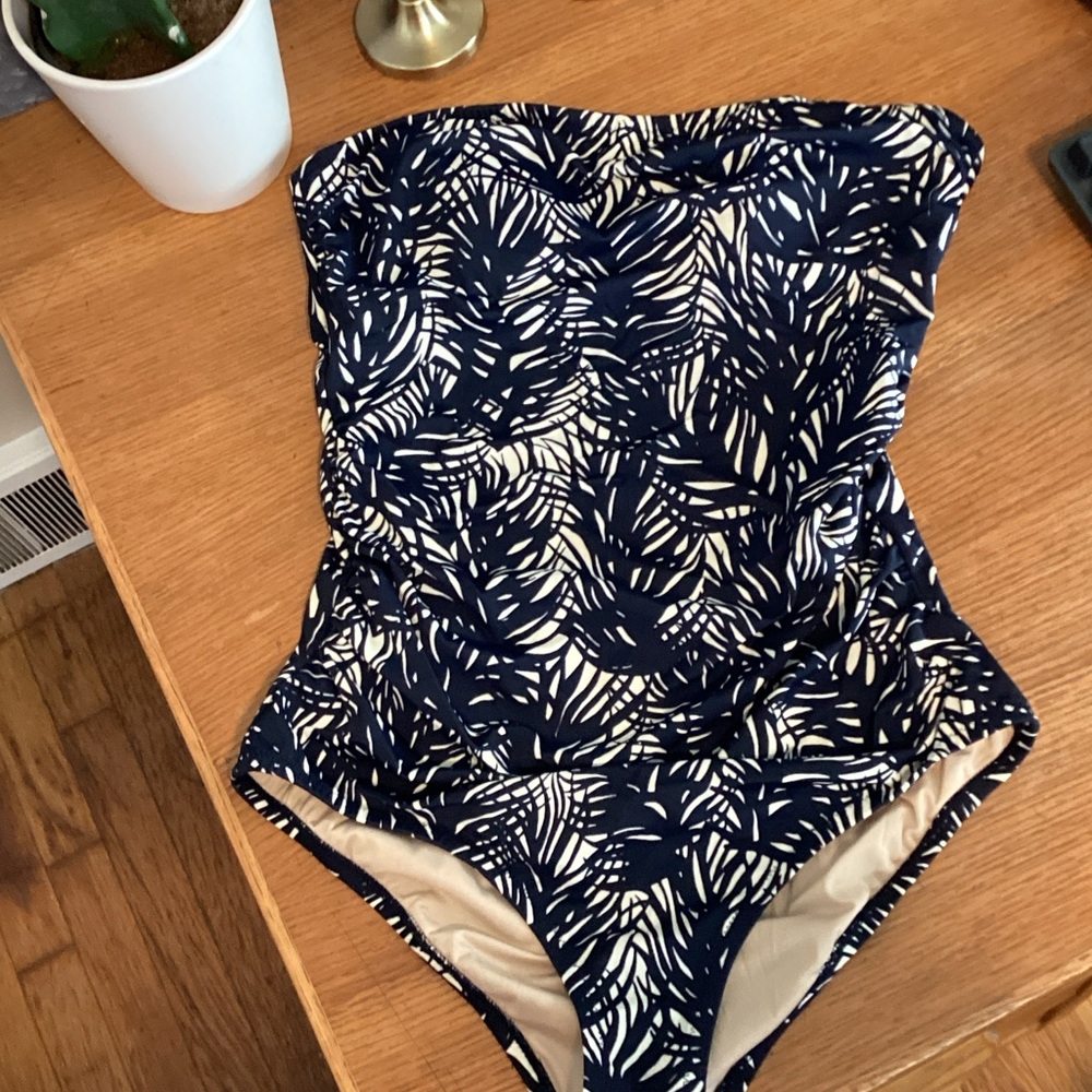 J. Crew Navy and White Leaf Print Women's One Piece